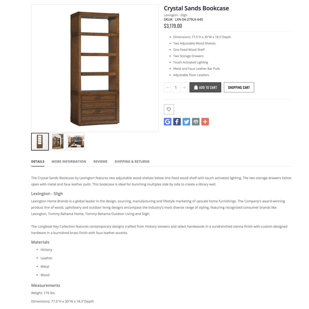 Pair of Crystal Sands Bookcase By: Lexington - Sligh 30Lx18Wx75H