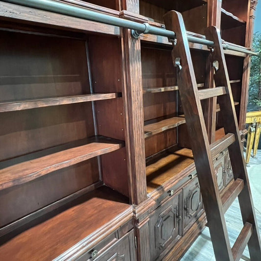 Philippe Langdon Wood Library Bookcase w/ Ladder from St. James Collection 136Lx21.5Wx103H