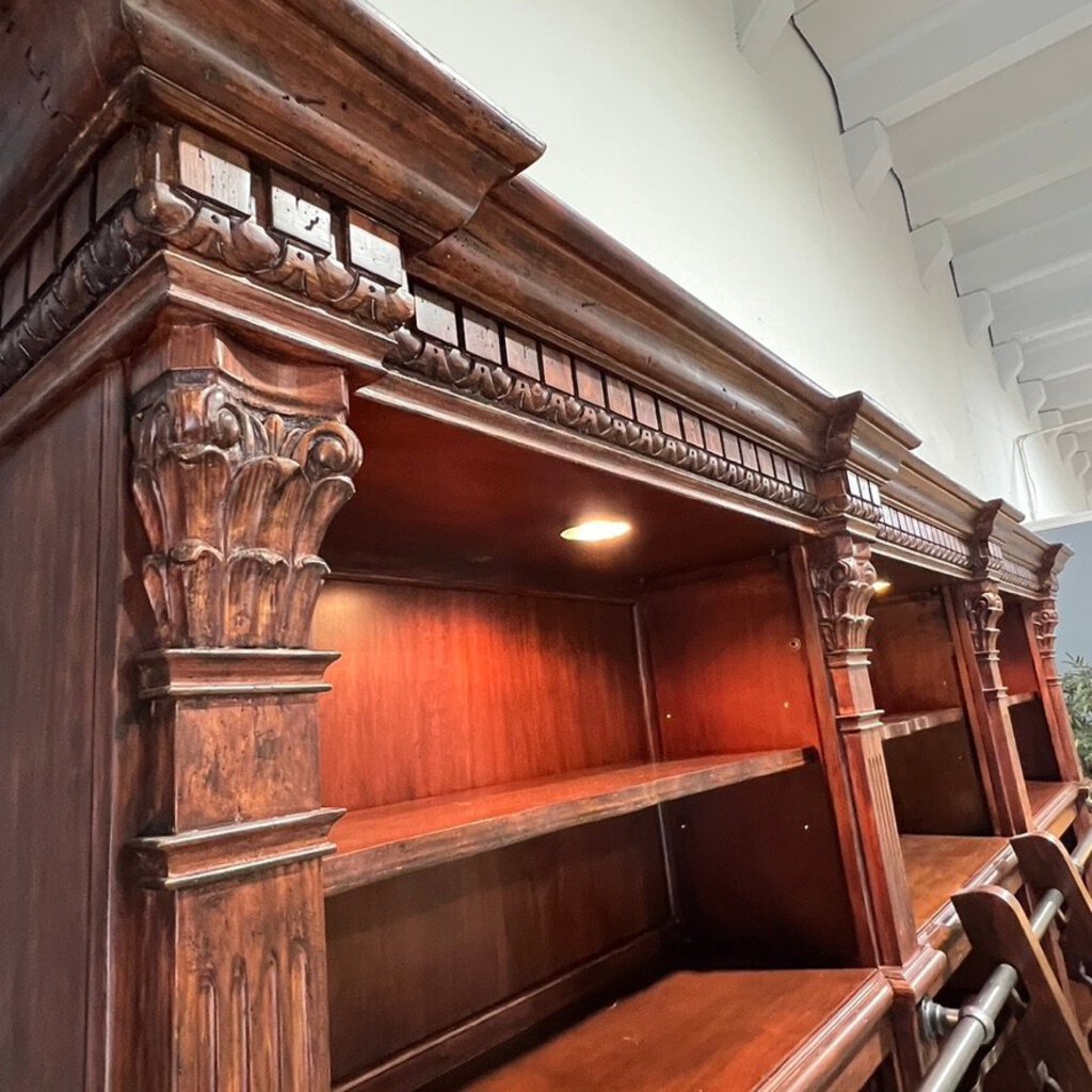 Philippe Langdon Wood Library Bookcase w/ Ladder from St. James Collection 136Lx21.5Wx103H