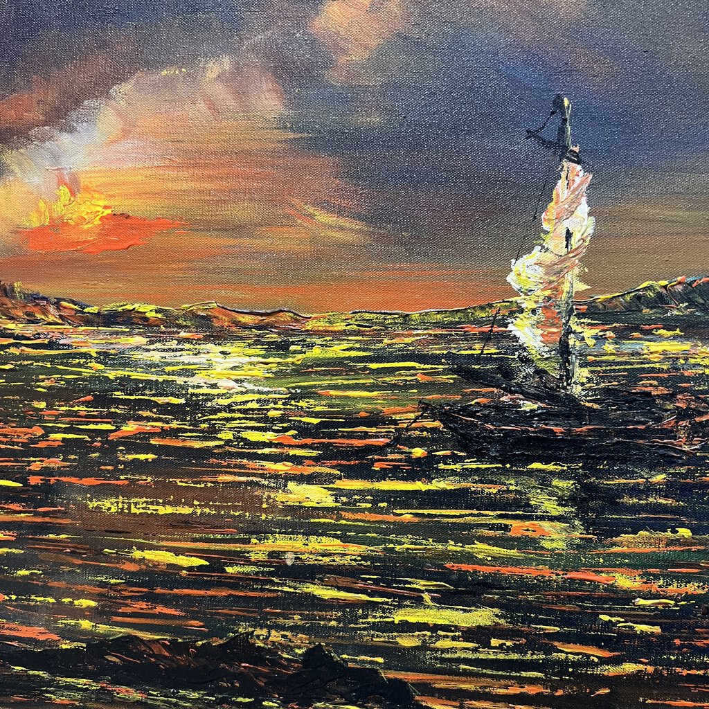Vintage Haitian Seascape Oil Painting Signed by: Listed Artist Lyonel Laurenceau (1942-) 41Lx29H