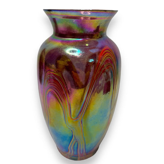 Iridescent Favrile Red Luster Art Glass Vase 9" tall