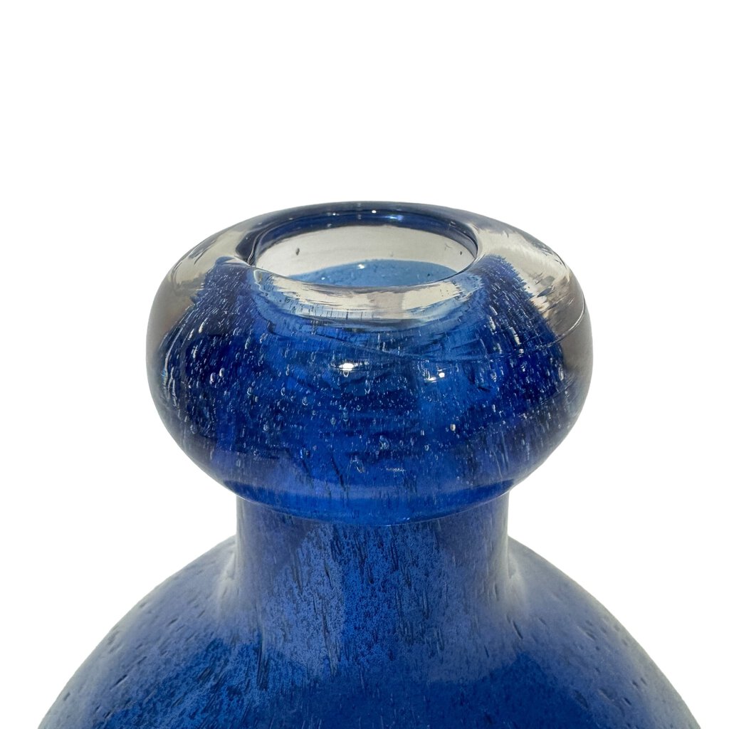 Cobalt Blue Speckled Handblown Vase w/ Wide Lip 8" Tall