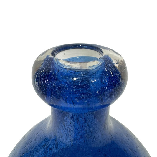 Cobalt Blue Speckled Handblown Vase w/ Wide Lip 8" Tall