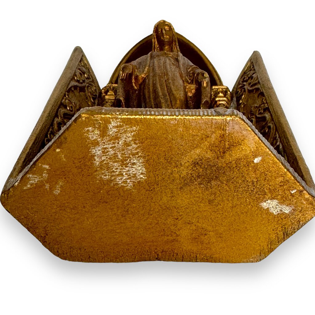 1954 Mid Century Madonna Figurine in Gold Gilt 8" Tall, Blessed Mother Virgin Mary Altar by: Multi Products Inc.