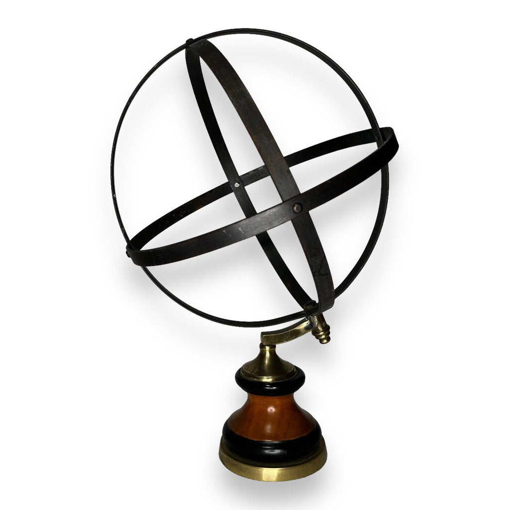 17" Iron Armillary on Wood & Brass Stand