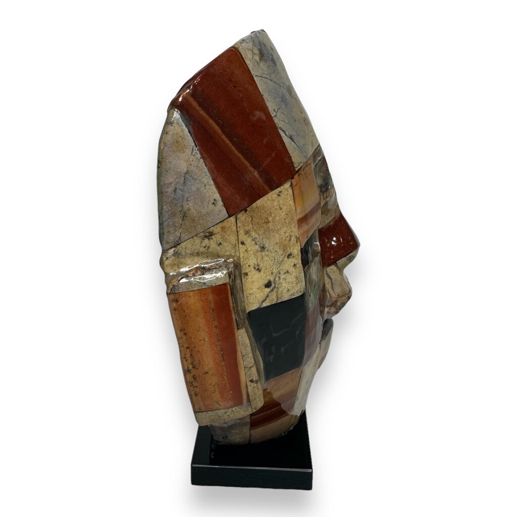 Pre-Columbian Style Aztec Death Mask Made w/ Various Tessellated Semi Precious Stones Mounted on Marble 6.25Lx3.75Wx8.5H
