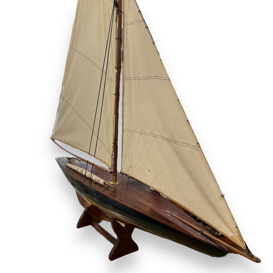 Vintage 1901 Sail Pond Yacht Model 43" Cup Contender Sailboat w/ Stand 43Lx6Wx43H