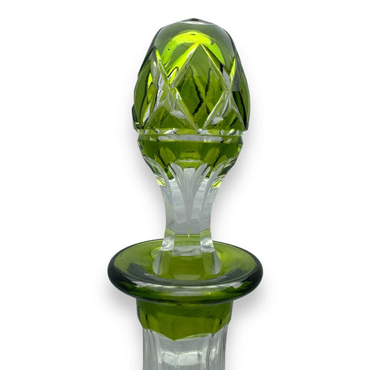 Val Saint Lambert Green Cut Crystal Decanter 16.5"