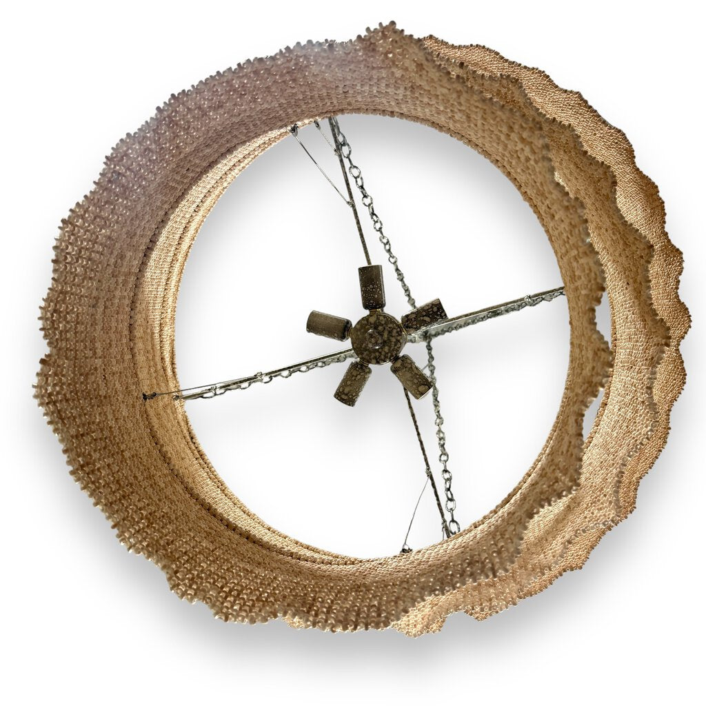Made Goods Patricia Oval Chandelier w/ Silver Iron Ring & 3 Tier 5 Light Woven Coco Bead Sleeves 30Wx62H