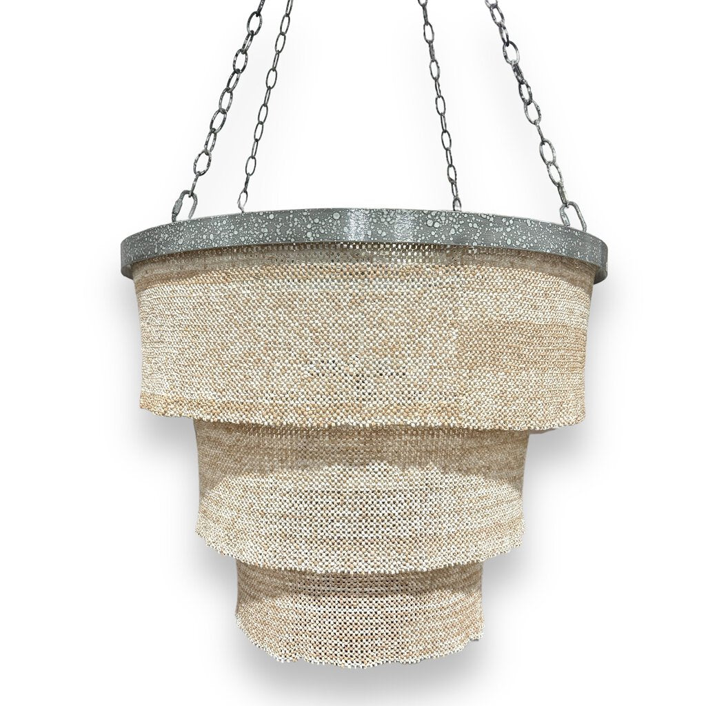 Made Goods Patricia Oval Chandelier w/ Silver Iron Ring & 3 Tier 5 Light Woven Coco Bead Sleeves 30Wx62H