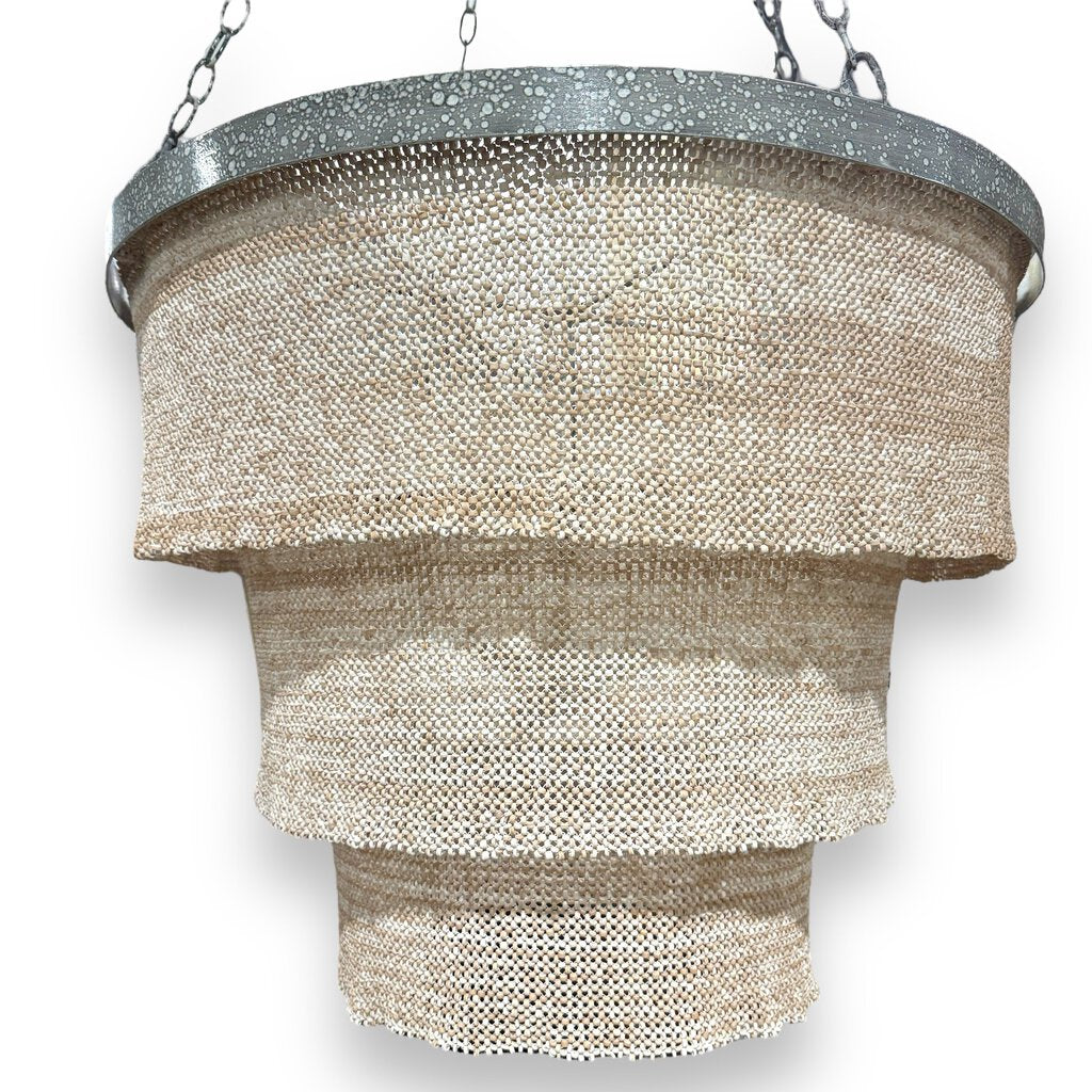 Made Goods Patricia Oval Chandelier w/ Silver Iron Ring & 3 Tier 5 Light Woven Coco Bead Sleeves 30Wx62H