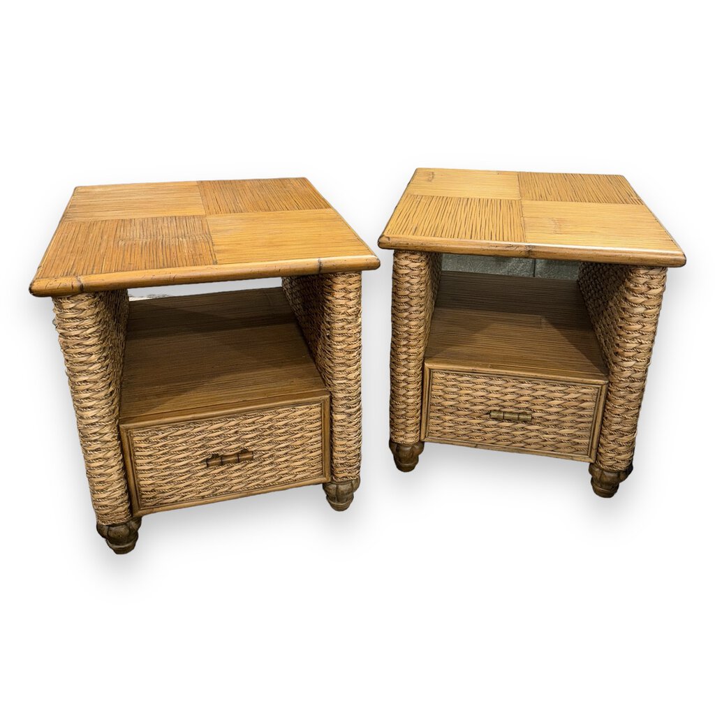 Bamboo & Seagrass Side Table w/ Drawer (Pair) by: Capris Furniture, Made in USA 24Lx28Wx25H