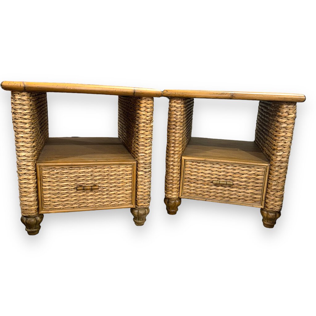 Bamboo & Seagrass Side Table w/ Drawer (Pair) by: Capris Furniture, Made in USA 24Lx28Wx25H