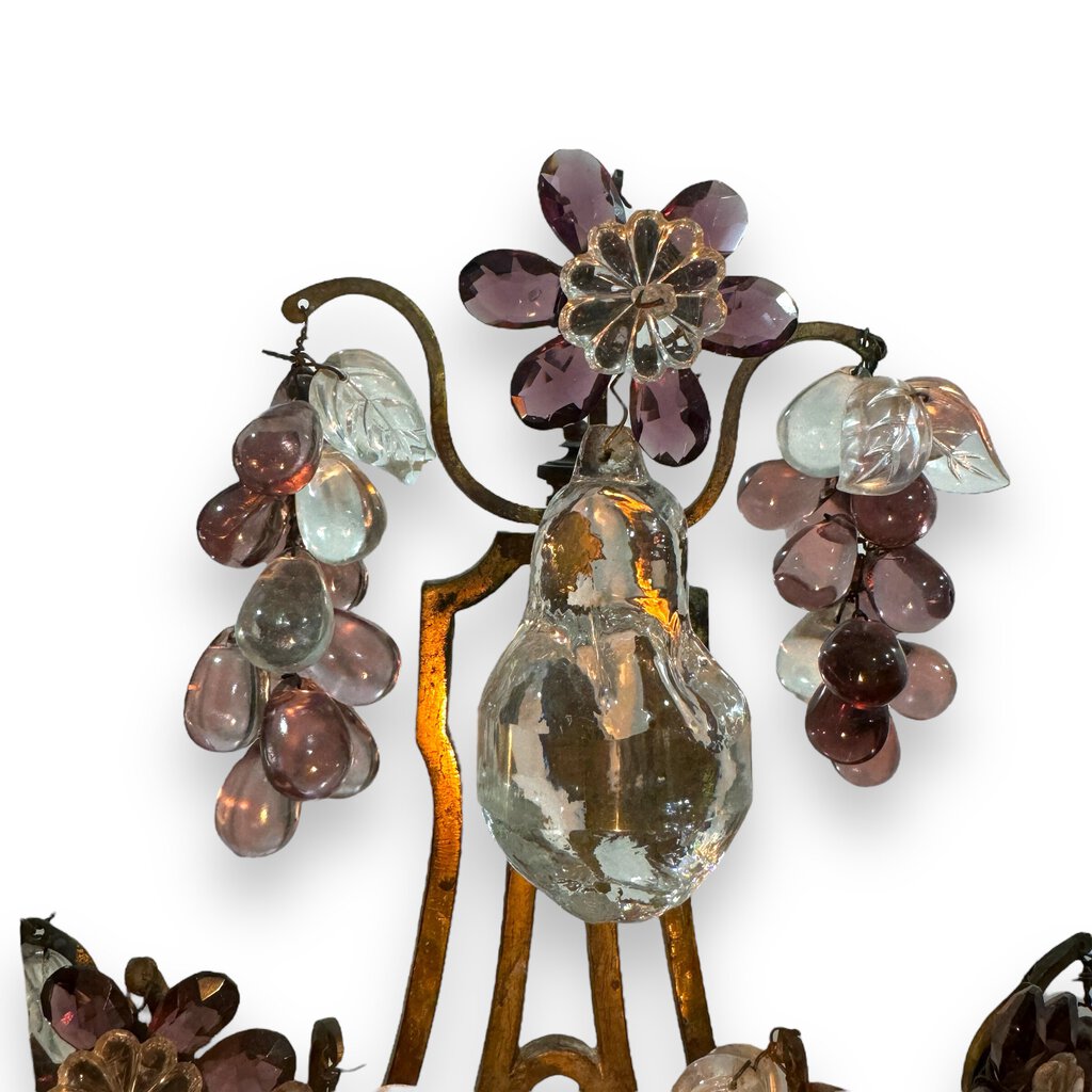 Pair of Maison Bagues Bronze Lamps / Girandoles w/ Murano Crystal Fruits 15" tall