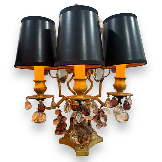 Pair of Maison Bagues Bronze Lamps / Girandoles w/ Murano Crystal Fruits 15" tall