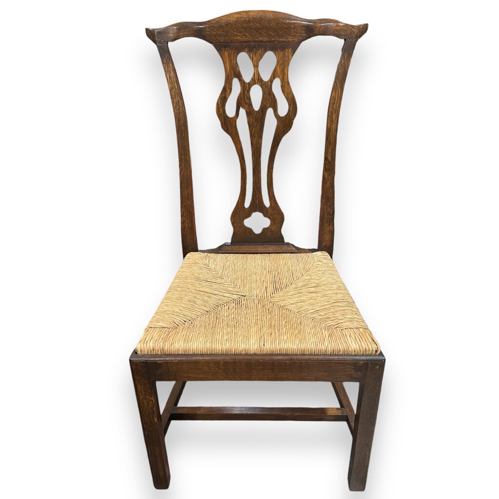 European Solid Wood Rustic Dining Table w/ 8 Carved Dining Chairs w/ Rush Seating 98Lx39Wx30H