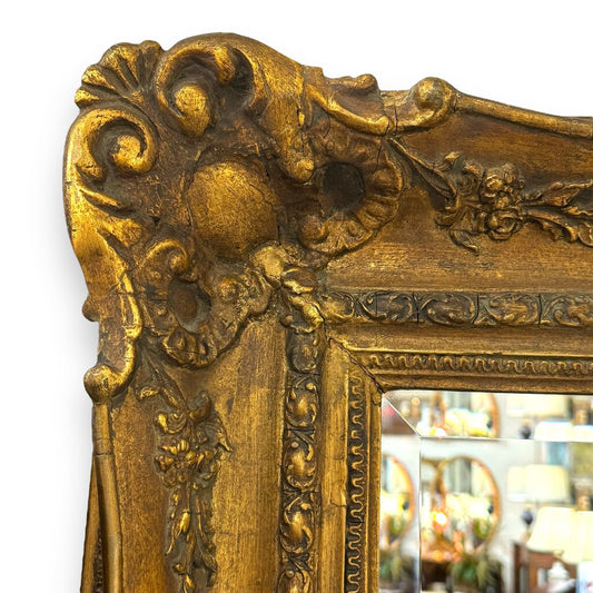Large Beveled Mirror w/ Carved Ornate Gold Gilt Wood Frame 47"x47"