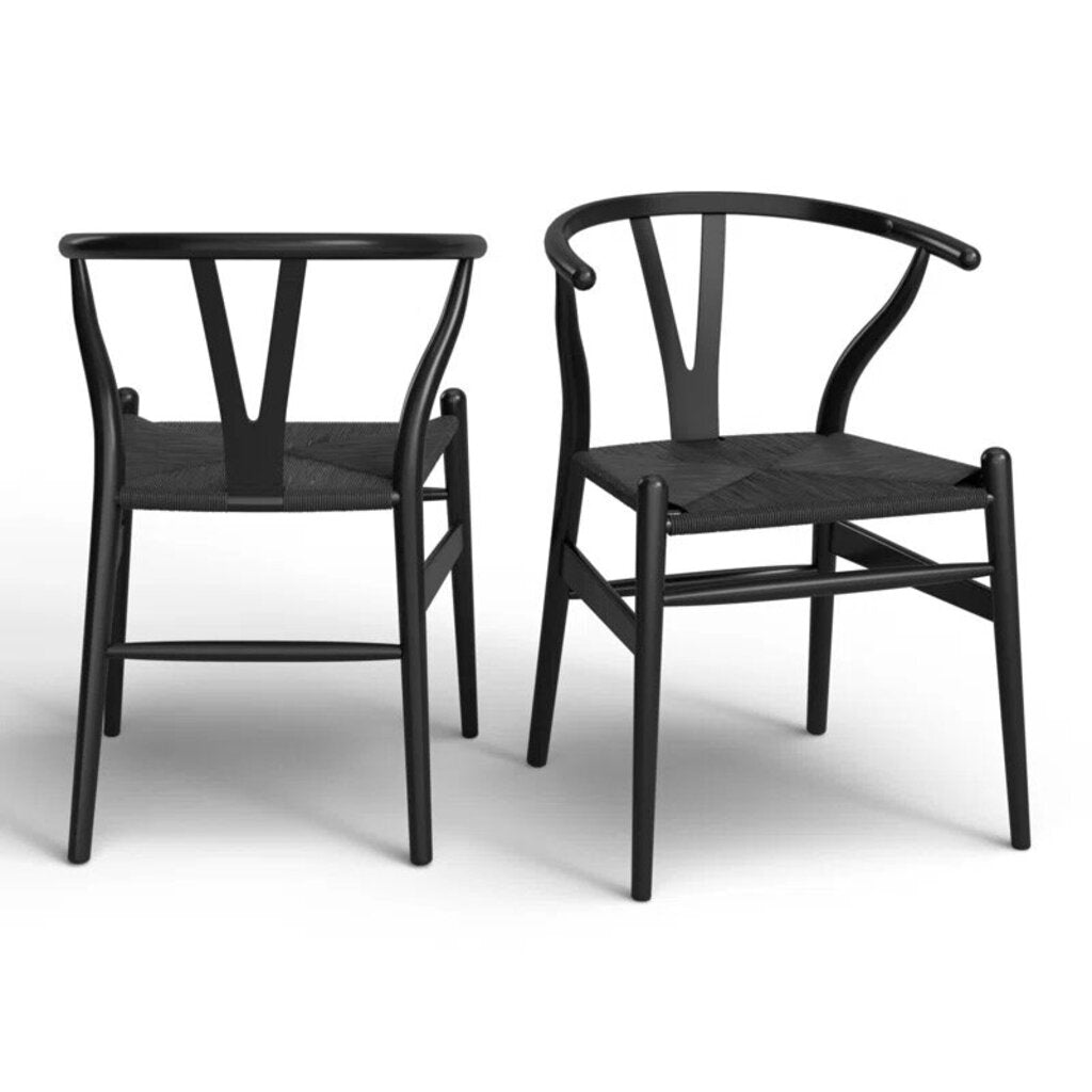 ALL MODERN Etta Wishbone Danish Style Solid Wood Dining Chair in Black (Set of 8)