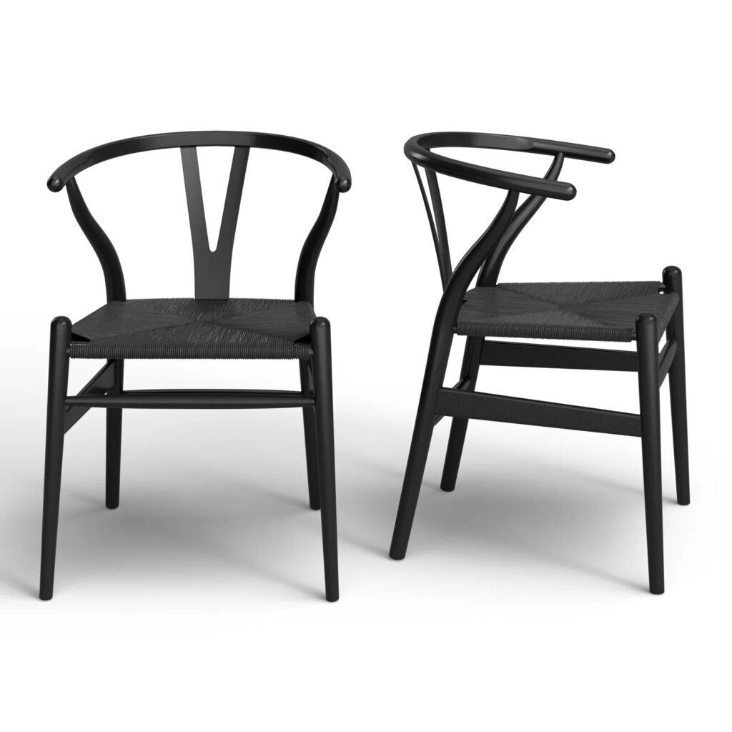 ALL MODERN Etta Wishbone Danish Style Solid Wood Dining Chair in Black (Set of 8)