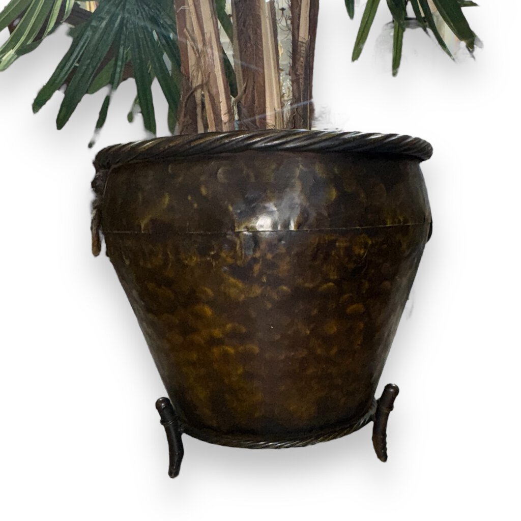 89" Artificial Raphis Palm Tree Plant in Decorative Metal Pot w/ Lion Heads
