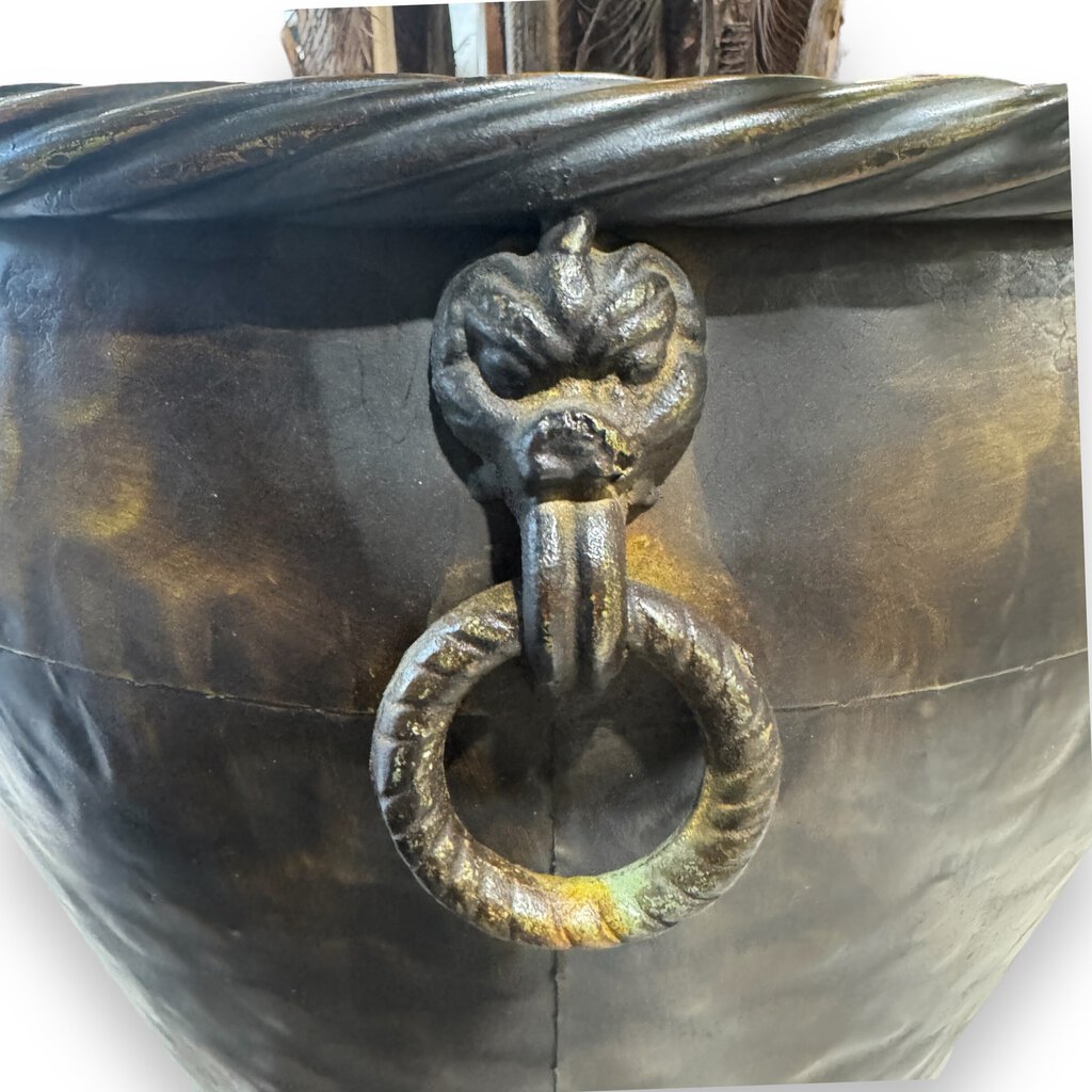 89" Artificial Raphis Palm Tree Plant in Decorative Metal Pot w/ Lion Heads
