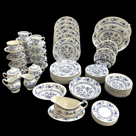 80pc Vintage Set of Blue Nordic by Johnson Brothers Blue Onion & Floral Pattern