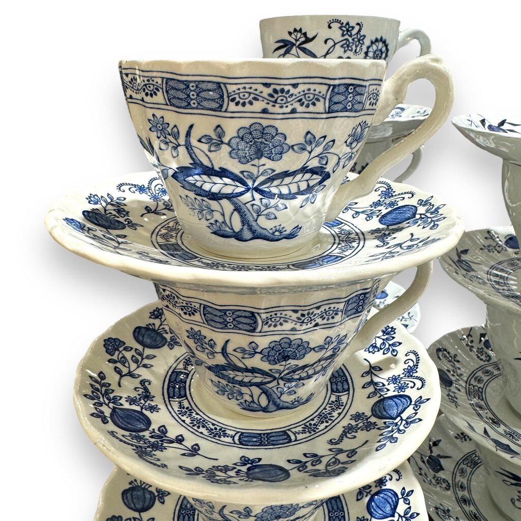 80pc Vintage Set of Blue Nordic by Johnson Brothers Blue Onion & Floral Pattern