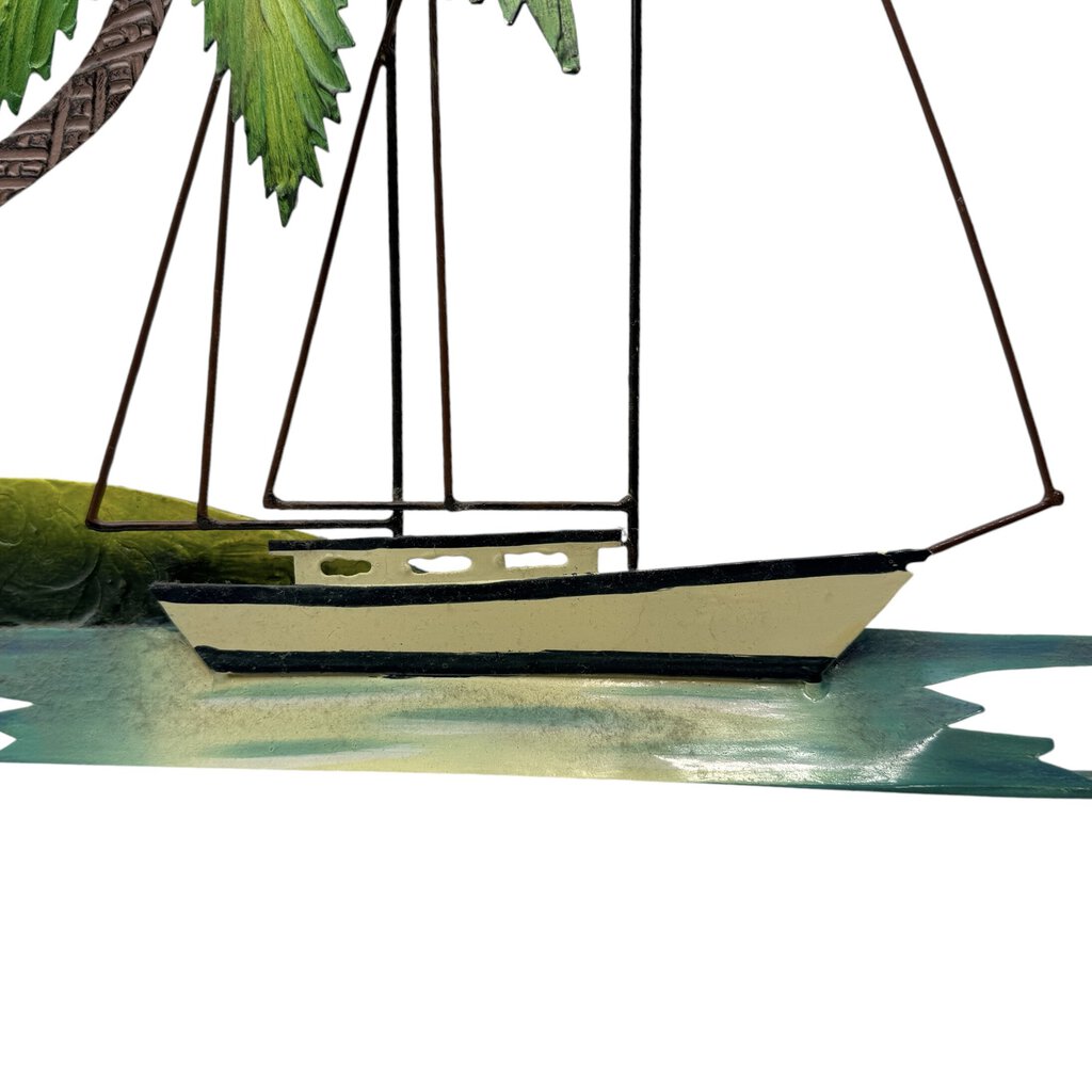 Palm Tree Island Sailboat Metal Wall Art 29Lx18H