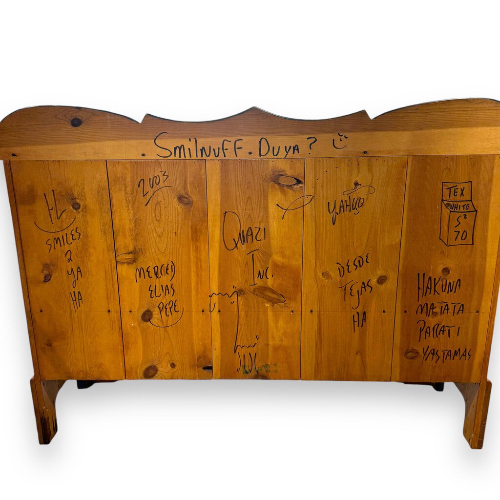 Rare Whimsically Decorated Hand Crafted Pine Buffet by David Marsh, Houston TX 2003 60Lx18Wx43H