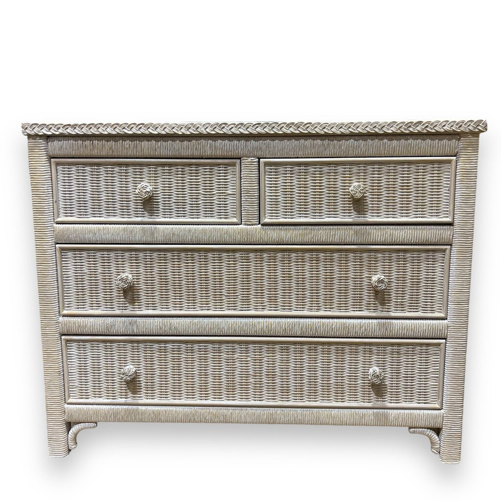 Vintage Henry Link Wicker Dresser w/ Glass Top Made in USA 38Lx19Wx30H