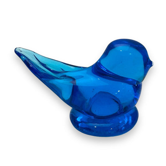 Vintage Blue Bird of Happiness Art Glass Signed by Leo Ward 1992 4Lx2Wx2H