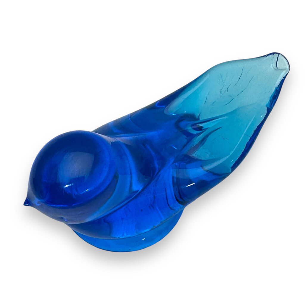 Vintage Blue Bird of Happiness Art Glass Signed by Leo Ward 1992 4Lx2Wx2H