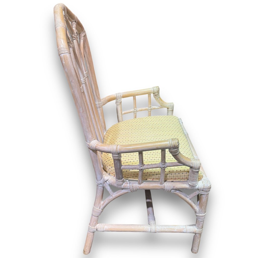 1970s Vintage Henry Link Whitewash Rattan Bamboo Dining Chairs- Set of 6 w/ Removable Back Cushions