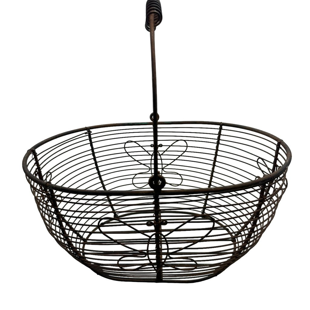 Antique Wire Egg Basket w/ Butterfly Design 14Lx11Wx8H