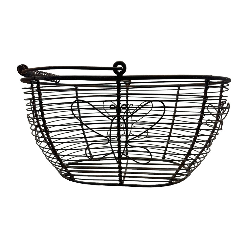 Antique Wire Egg Basket w/ Butterfly Design 14Lx11Wx8H