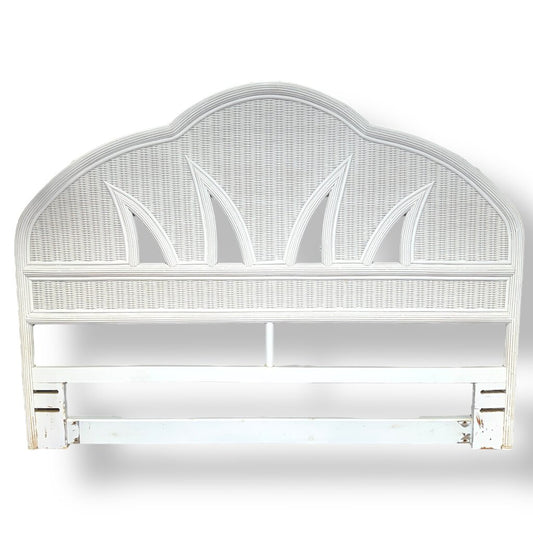 Vintage Boho Chic White Wicker Rattan Queen / Full Size Headboard (2 Available)