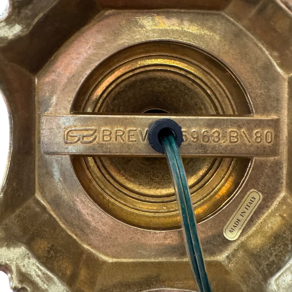 Brevettato Vintage Italian Gilt Brass & Cobalt Blue Porcelain Lamps w/ Lion Knockers 25" tall (pair)