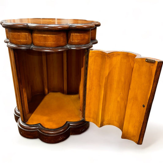 Maitland-Smith Leather--Wrapped Scalloped Wooden Side Table w/ Inside Storage 24Lx24Wx2H