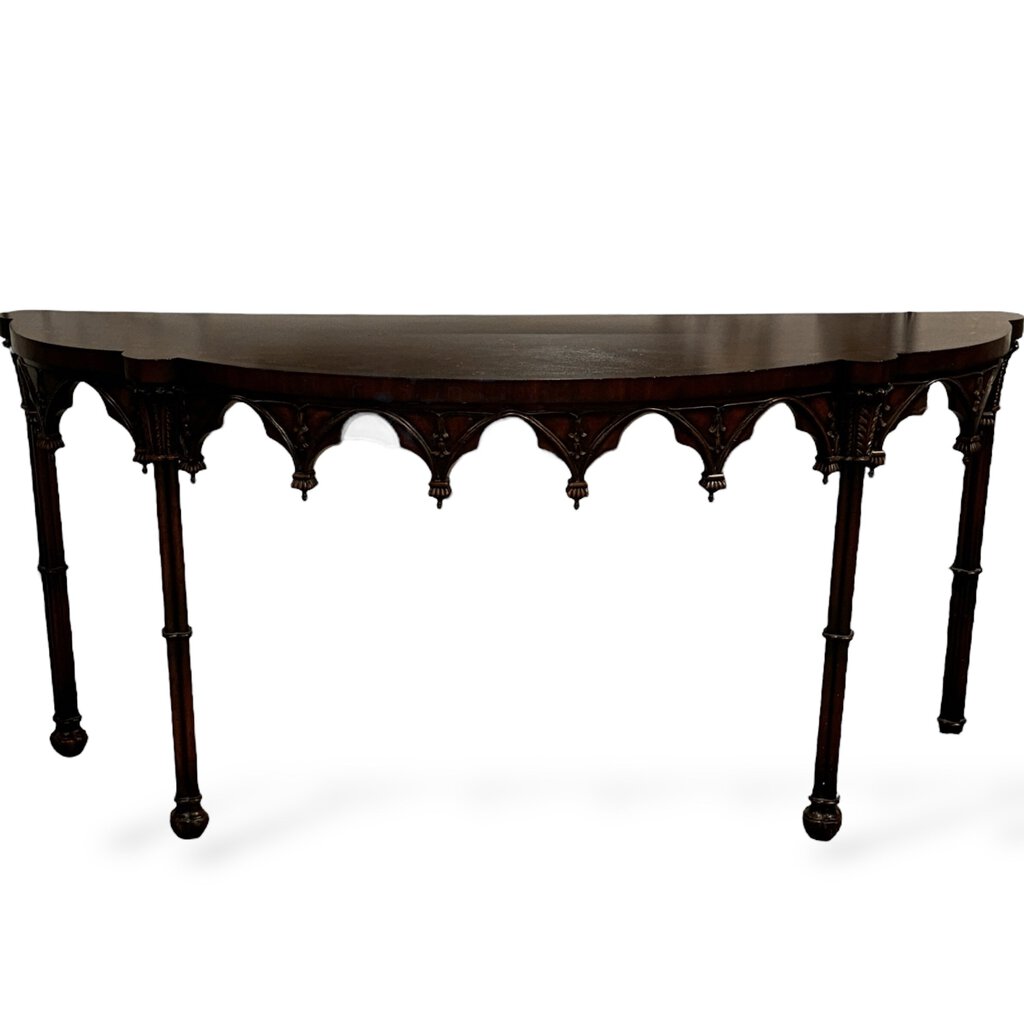 European Crossroads Gothic Revival Wood Carved Console Table by Designer John - Richard 72Lx23Wx34H