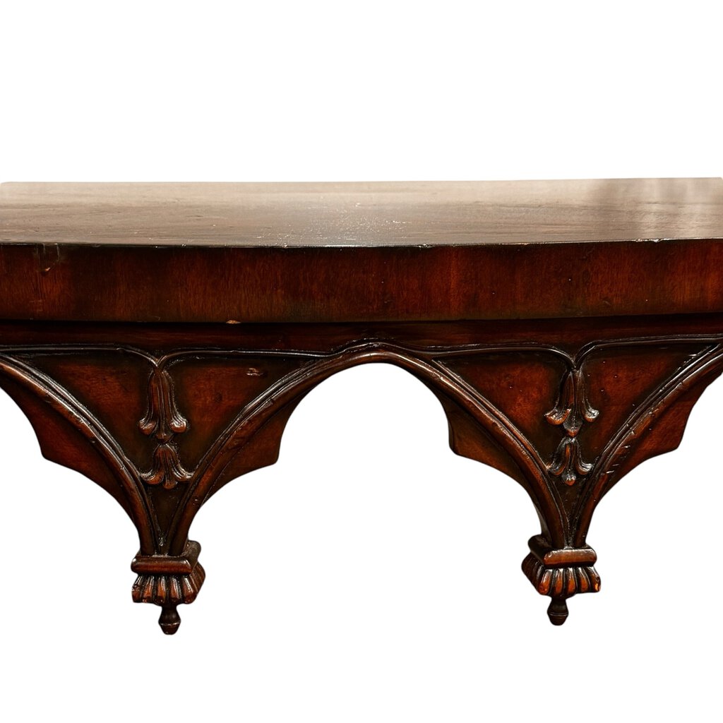 European Crossroads Gothic Revival Wood Carved Console Table by Designer John - Richard 72Lx23Wx34H