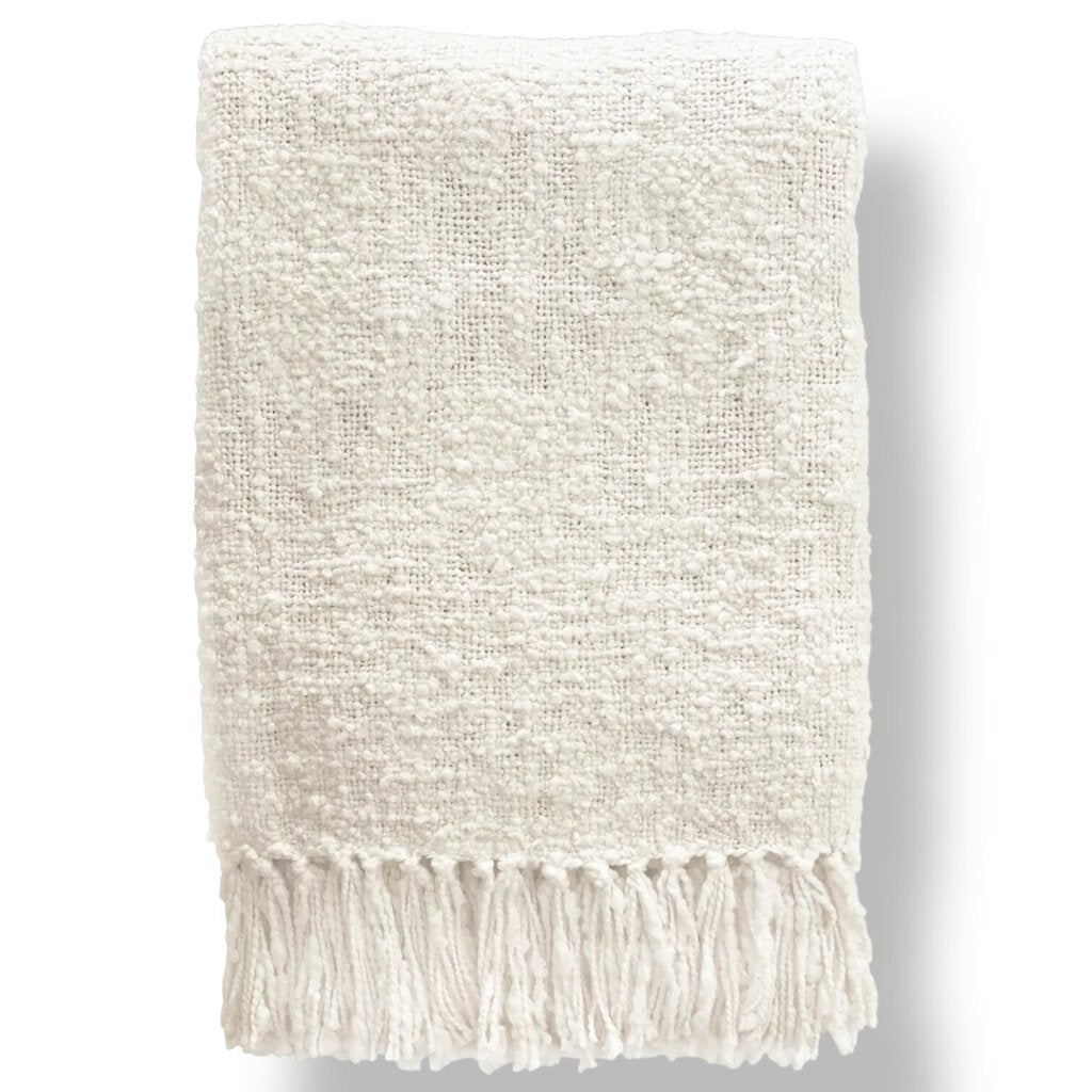 Cozy Cotton White Boucle Fringe Throw 50"x70"