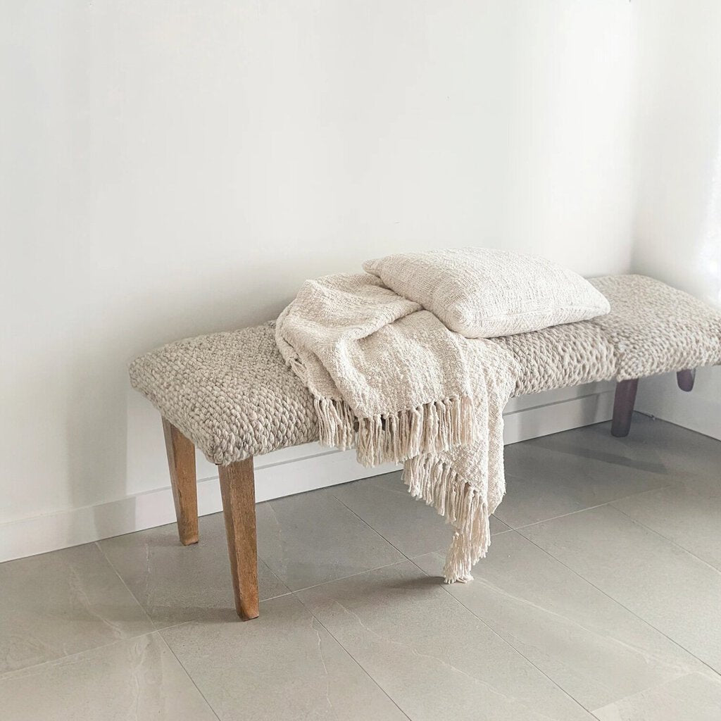 Cozy Cotton White Boucle Fringe Throw 50"x70"