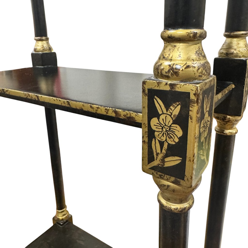 Vintage Hollywood Regency Chinoiserie Style Pagoda Black Lacquered Wood Decorative Shelves 13Lx7Wx36H Can be hung on wall.