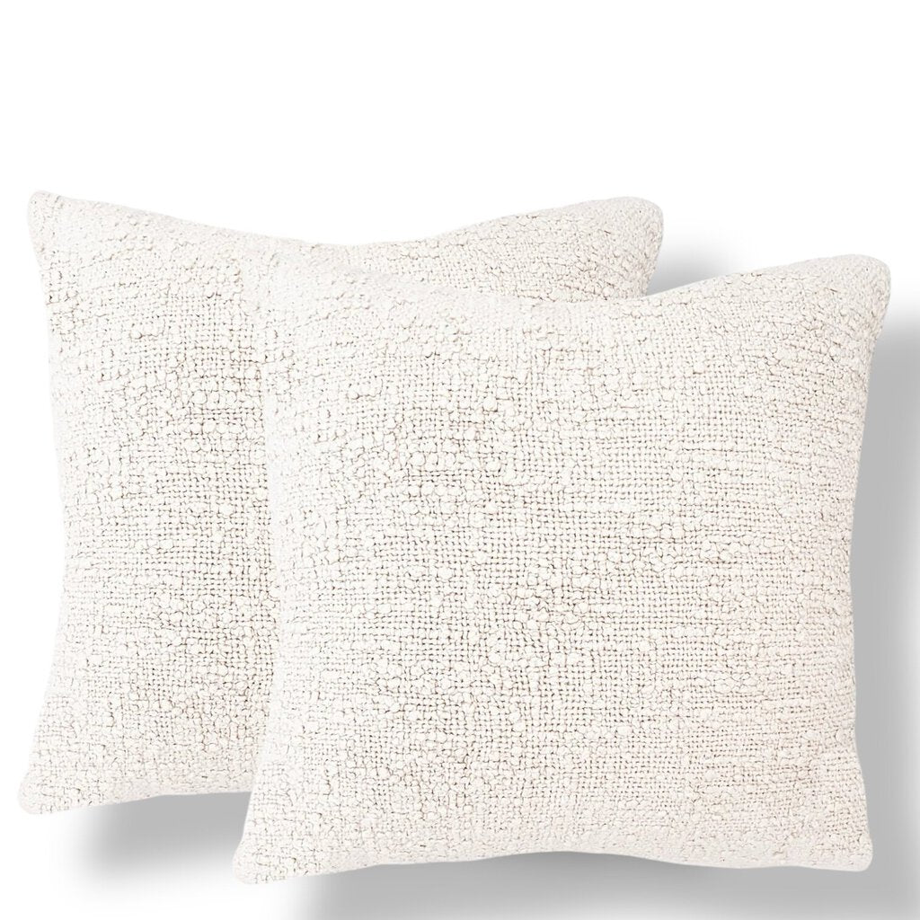 Cozy Cotton White Boucle Cover w/ Down Pillow 20x20 PAIR