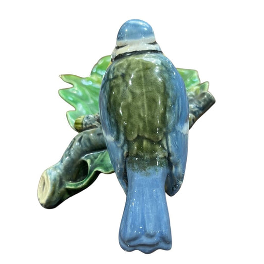 Antique Minton Majolica Blue Tit Leaf Shaped Dish 3.5"H X 8"L X 4"W