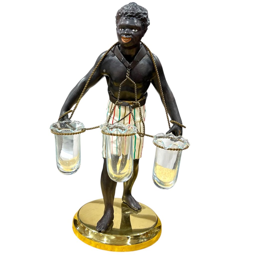 14" Petites Choses Blackamoor Nubian Man w/ 3 Bud Vases