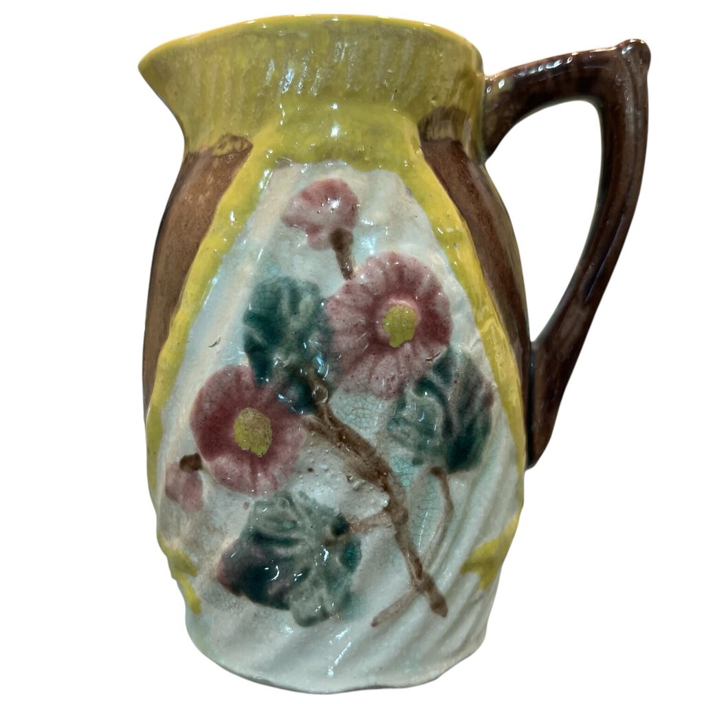 Antique Majolica Flowers Creamer Circa 1880's 5"H x4" W