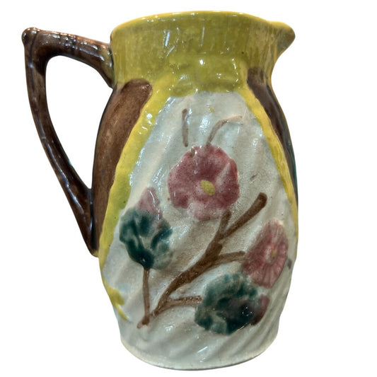 Antique Majolica Flowers Creamer Circa 1880's 5"H x4" W