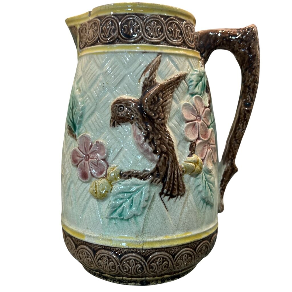 Antique Majolica Bird on Branch Pitcher "as is" 7Hx5.5W