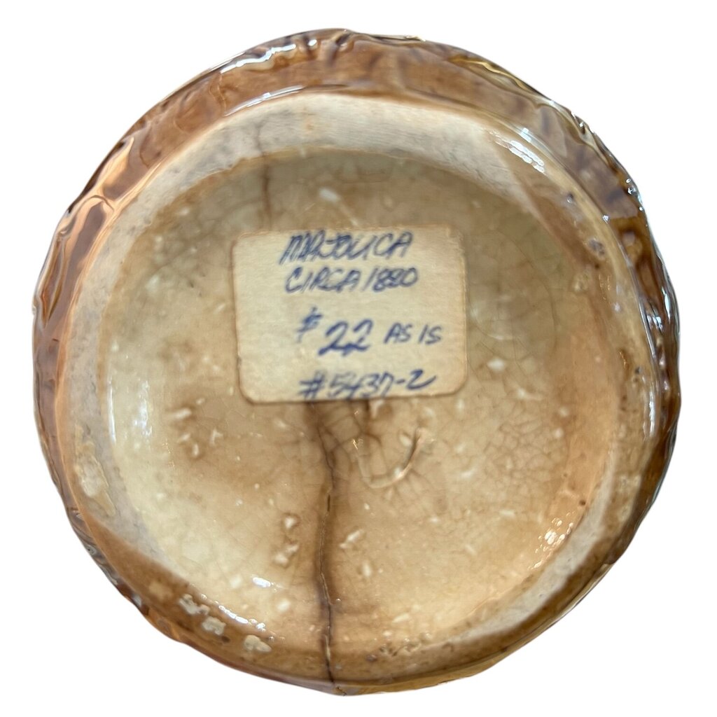 Antique Majolica Glazed Brown w/ Leaf Design Pitcher Circa 1880 "as is" 5Hx4W